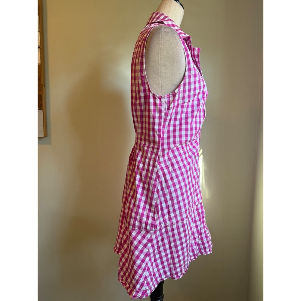 Pink White Gingham Sleeveless Shirt Dress Button costal preppy Derek lam mini 8 - Picture 5 of 11